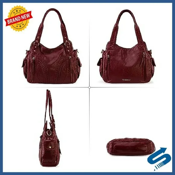 Large Soft Leather Hobo Bag with Crossbody Strap, Multiple Pockets